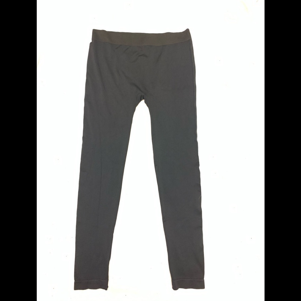 New Solid Black Full Length Nylon Leggings One Sz